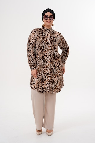 Polologin Butik Leopar Desenli Hakim Yaka Tunik Çok Renkli