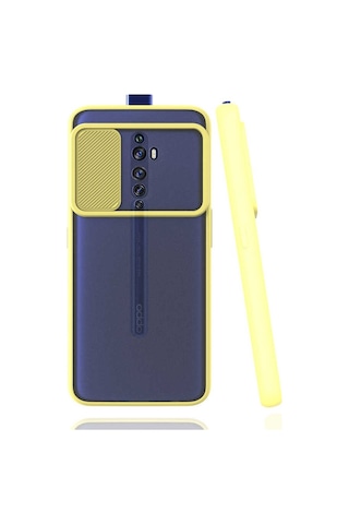 Noktaks - Oppo Uyumlu Oppo Reno 2z - Kılıf Slayt Sürgülü Arkası Buzlu Lensi Kapak - Sarı