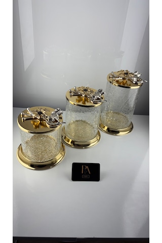 Çay Kahve Şekerlik Kavanoz Sunumluk Söz Nişan Kız İsteme Çikolatalık Dekoratif Obje Biblo Süs Eşya Çatlak Görünüm Gold