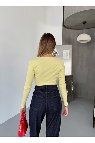 Bisiklet Yaka Basic Uzun Kollu Slim Fit Kadın Body SARI