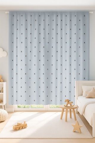 Çocuk Astarlı Fon Perde Arı Desenli Gri 215x225 Gri