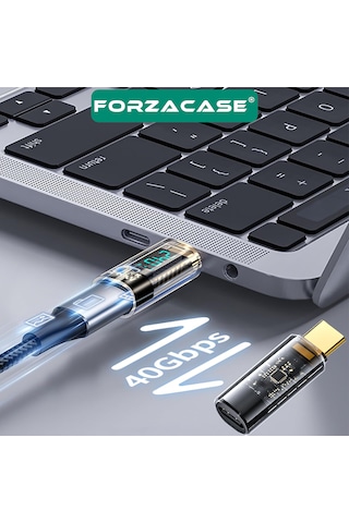 Forzacase 240w Pd 3.1 Hızlı Şarj 40gbps Data Veri Aktarıcı Dijital Ekranlı Type-c Adaptör - Fc1185 Şeffaf
