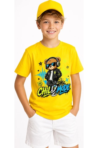 Bayloranzzo Chill Frekans %100 Pamuk Premium Kalite Erkek Çocuk Tişörtü Sarı