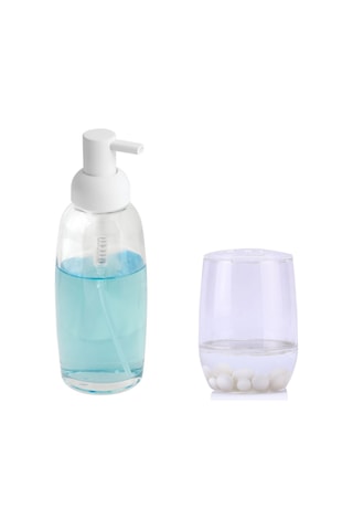 Sıa Sıvı Sabunluk Ve Diş Fırçalık 2 Li Banyo Seti Boncuklu Şeffaf