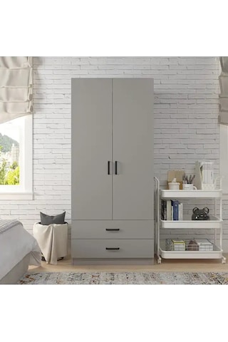 Yaman 80 Cm Luna 2 Kapaklı 2 Çekmeceli Elbise Dolabı - Gardırop Luna