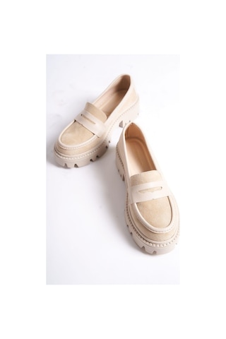 Mubiano Mb1190-bj Kalın Taban Lüx Süet Bej Kadın Kolej Loafer Bej