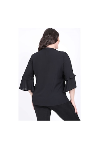 Myline Kadın Önü Fırfırlı Kolları Volanlı Bluz 45441 Siyah