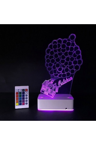 Kişiye Özel Uçan Ev Ve Balonlar Masaüstü 3D Led Lamba