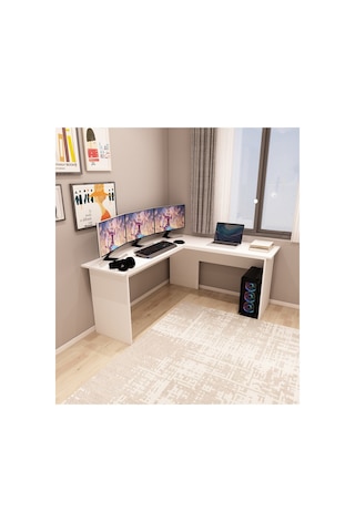 Kerva L Çalışma Masası Ofis Masası Oyuncu Masası Köşe Masa Beyaz - Beyaz Beyaz-beyaz