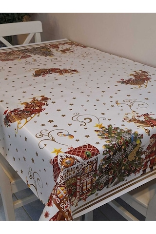 Yeni Yıl Desenli Elyaflı Pvc Masa Örtüsü Silinebilir Ve Su Geçirmez Muşamba Dkrm24c Beyaz
