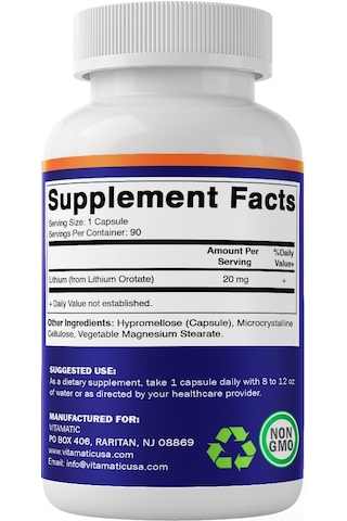 Vitamatic, Lithium Orotate, 20 Mg 90 Kapsül