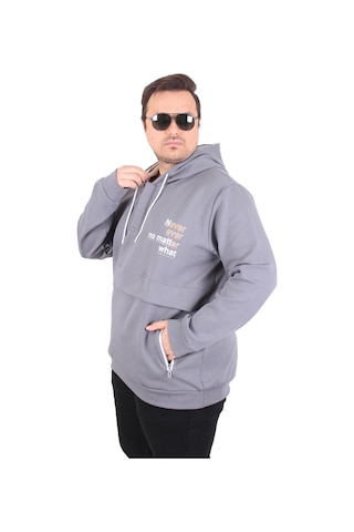 Moc Grande Mocgrande Büyük Beden Kapüşonlu Sweat Double Face Never 25706 Fume Fume