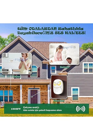 Monozone Beyaz Lüx 1 Buton 1 Alıcı Kablosuz Kapı Zili Baykuş