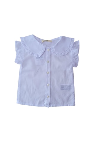 Kız Bebek Çocuk Pamuklu Düşük Kol Fırfırlı Gömlek-12598-beyaz Beyaz