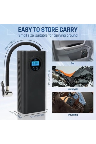 Boatshop1 Taşınabilir Usb Dijital Ekranlı Şişirici Hava Kompresörü 3000mah Kablosuz Şarj Motosiklet Araba Lastik Pompası