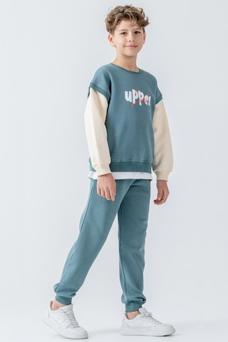 Erkek Çocuk Upper Baskılı 3 İplik Kalın Kışlık Eşofman Takımı Ak4231 Mavi