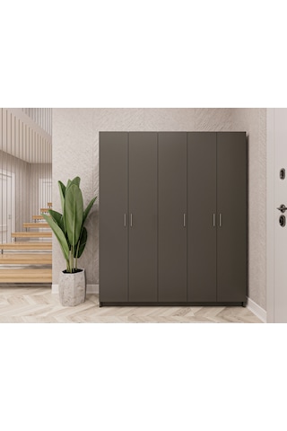 Asra Trend Vestiyer & Portmanto V-09 %100 MDF 5 Kapaklı Geniş Ayakkabılık Koyu Gri