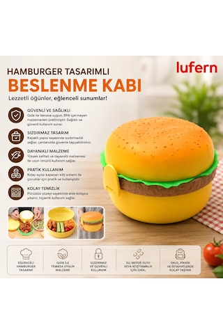 Özel Tasarım Hamburger Tasarımlı Beslenme Kabı Çanta Okul Piknik Seyahat Kreş Atıştırmalık Meyve Çok Renkli