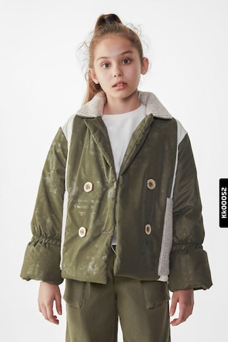 Xo Kids Kız Çocuk Büyük Yakalı Düğmeli Şişmeli Style Mont 8-14 Yaş 35352 Haki