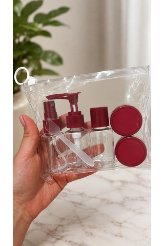 Bordo Seyahat Banyo Seti 6 Parça 30 Ml Seyahat Şişeleri, Saklama Kapları, Taşıma Çantalı