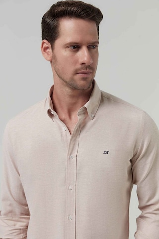 Ds Damat Slim Fit Bej Oxford Düğmeli Yaka Kolay Ütülenebilir Nakış Detaylı Pamuklu Gömlek 4HC02ORT03265 Bej