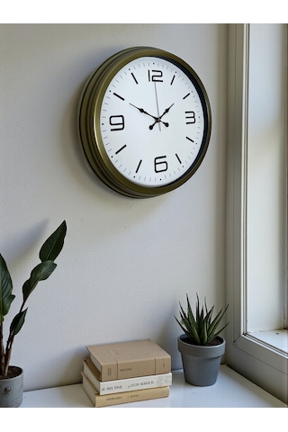 40 Cm Metal Eskitme Vintage Duvar Saati Eskitme Bej