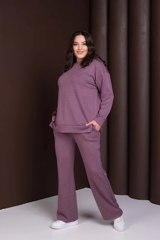 Önü Taş Baskılı Alt-üst Takım Mor