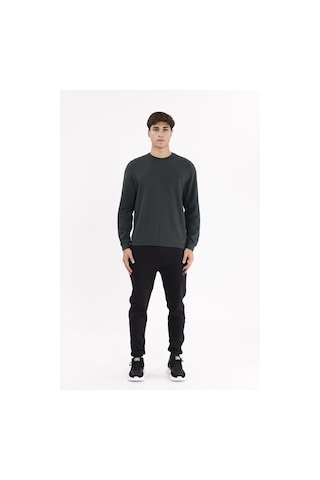 Rowinger Petek Yüzeyli Bisiklet Yaka Rahat Kalıp Lastik Manşetli Mevsimlik Sweatshirt Black