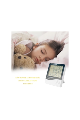 Springsun Ev Ve Dış Mekanlar İçin Ekranlı Sicaklık Nem Ölçer - Saat Takvimi Alarmlı Multifonksiyonlü Termometre Pil Dahil Değil