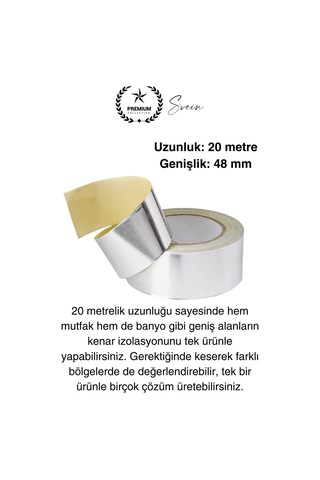 20 Mt Parlak Metalik Gri Tezgah Lavabo Kenar Bandı Sızdırmaz Isıya Dayanıklı Bant Su İzolasyon 1 Ad.