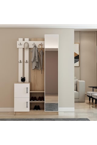 Afillibebek Afilli Nova Kapaklı Aynalı Portmanto Vestiyer Tamamı Mdflam