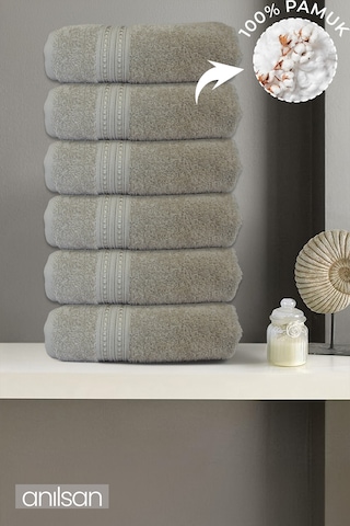 6'lı Boncuk Bej El Havlusu - 50x90 Cm, 225 Gr, %100 Pamuk, Spa Ve Otel Havlusu, Günlük Kullanıma Uygun Bej