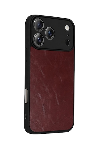 Apple iPhone Uyumlu 17 Pro Aras Deri Kapak - Bordo