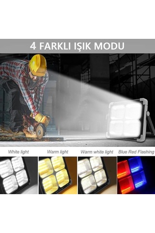 Seyyar Solar Led Projektör Gri Renk Cata 200w Güneş Enerjili Portatif Led Işık Taşınabilir Sokak Aydınlatması Ip66 Açık Lacivert