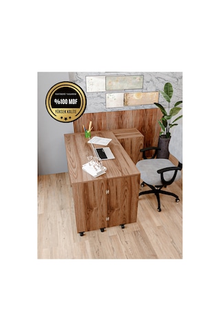 Flor Çalışma Masası Dolaplı Açılır Katlanır Masa Mdf Kahverengi