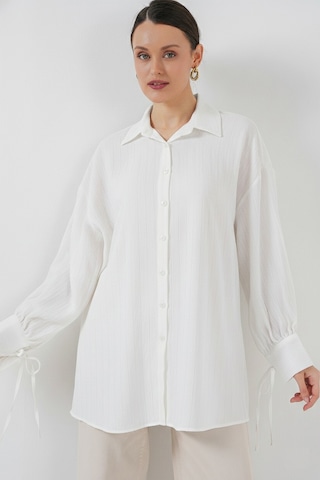 Bigdart Kadın Oversize Bağcıklı Gömlek 5954 - Beyaz