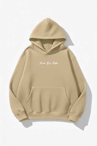 Uyguntarz Unisex Yumuşak Dokulu Frida Kahlo Viva La Vida Baskılı Tasarım Oversize 3 İplik Hoodie Sweatshirt Bej