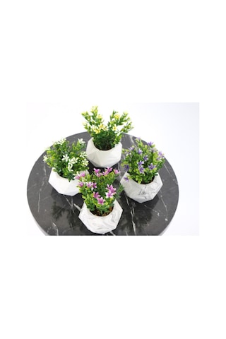 Yapay Çiçek Deposu Beton Saksıda Yapay Bitki 4lü Set Model 4