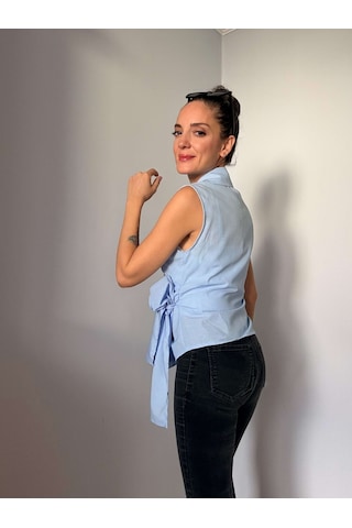 Ali Butik Mavi Sıfır Kol Poplin Gömlek Mavi
