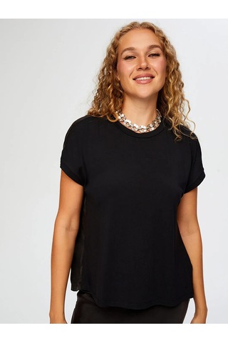 Faik Sönmez Arkası Liyoselli Dokuma Garnili Kadın T-shirt Uw26blz028 Siyah