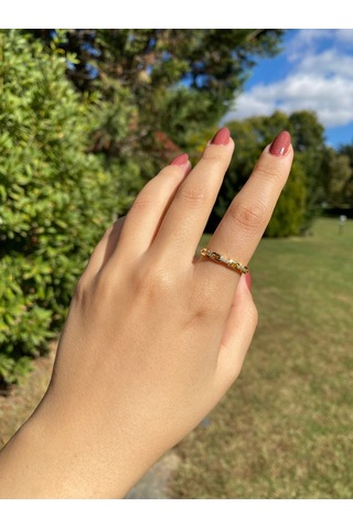Altın Kaplama Tek Sıra Zincir Kadın Zarif Yüzük Sevgiliye Hediye Altın