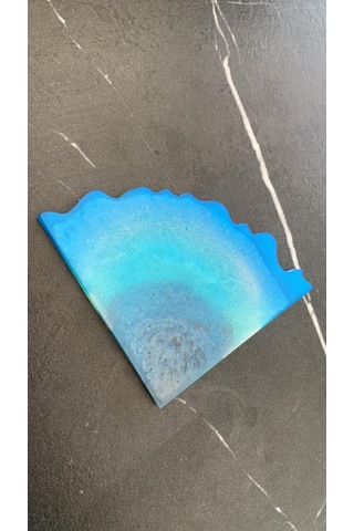 Deniz Mavi Yeşil Siyah Simli Üçgen Dalgalı Epoksi Bardak Altlığı Mavi - Yeşil