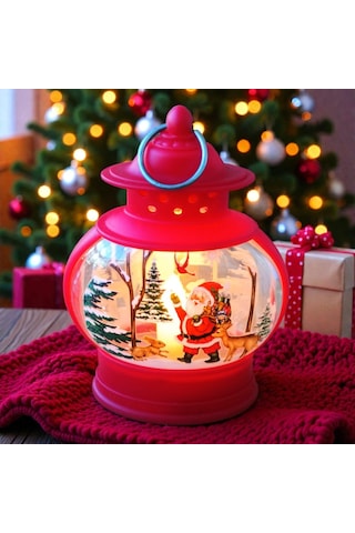 Vıp Oval Kırmızı Noel Baba Yılbaşı Feneri Gün Işığı Led Işıklı Fener Yılbaşı Hediyeleri 14x8x4 Cm
