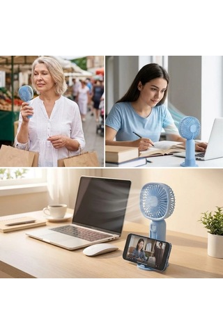 Buffer 3 Kademeli Telefon Tutuculu Standlı Mini Fan - Tuşu Ayı Figürlü Masaüstü Ve Eldekullanılabilen Taşınabilir Fan Ekl30