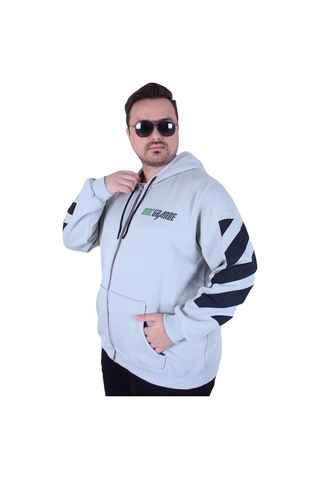 Moc Grande Mocgrande Büyük Beden Kapüşonlu Fermuarlı 3ip Sweat Mg 25718 Grı Gri