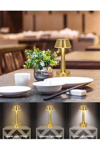 Işık Ayarlı Dokunmatik Mantar Masa Lambası Metal 3 Işık Renkli Şarjlı Masa Lambası Gold Altın