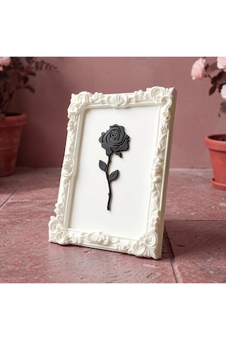 Monarch Rose Kabartma Gül Model Varaklı Beyaz Premium Tablo 170mm X 230mm Masaüstü İçin