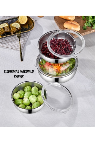 Steel&More 3 Lü Çelik Saklama Kabı 6 Parça Gri