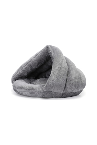 Geekyou Büyük Boy Gri Kışlık Yarım Kapalı Isınabilir Kedi Köpek Yatağı - Evcil Hayvanlar İçin Sıcak Ve Konforlu Yuva