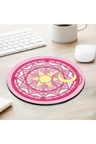 Ximistore9 Küçük Büro Masaüstü Mouse Pad: Kadınlar İçin Ins Stili, Kolluklu, Dokulu, Sevimli Büyü Çemberi Desenli, Dayanıklı, Ev Kullanıma Uygun Optik